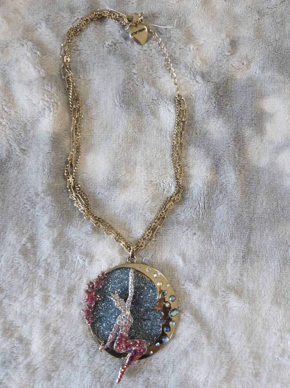Betsy Johnson Gold-Tone Mermaid Pendant Necklace with Blue Glitter Disc